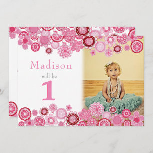 1er anniversaire Pink Party Invitation Carte photo
