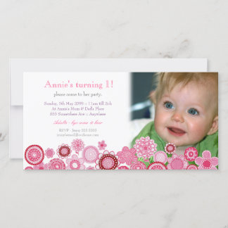1er anniversaire Pink Party Invitation Carte photo