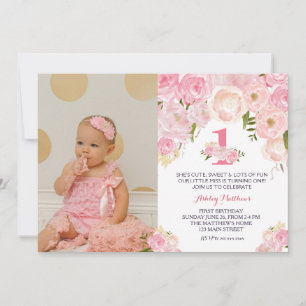 1ER anniversaire PREMIER BELLE Invitation Florale,