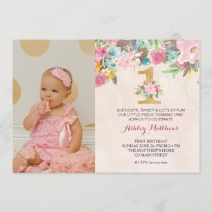 1ER anniversaire PREMIER BELLE Invitation Florale,