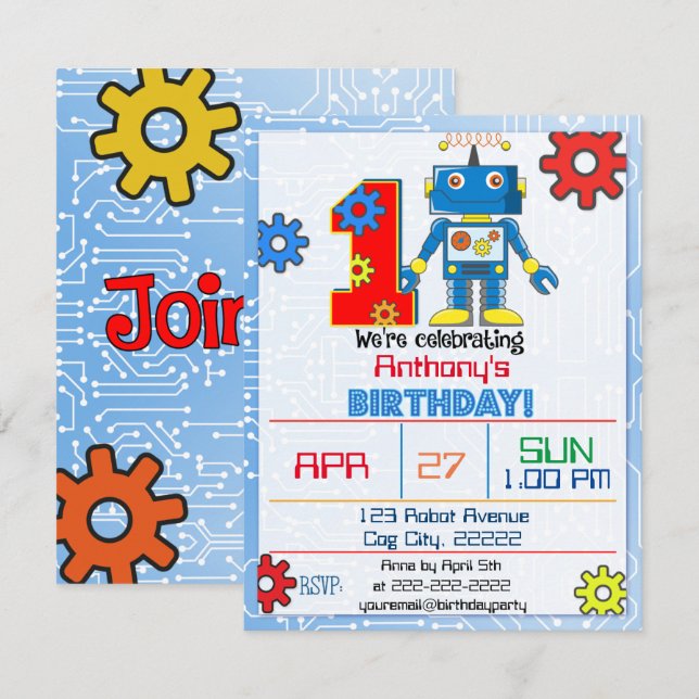 1er anniversaire Robot Invitation (Devant / Derrière)