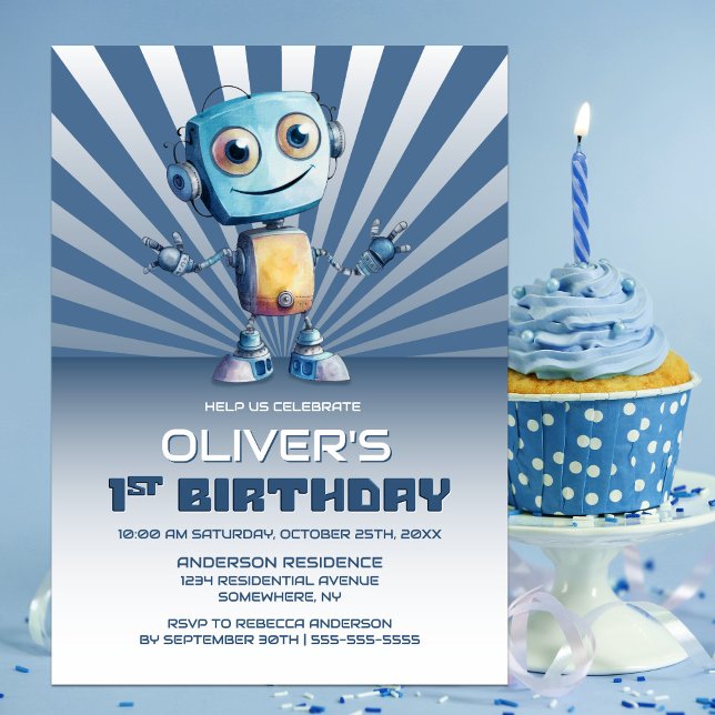 1er Anniversaire Robot Theme Party Invitation (Créateur téléchargé)