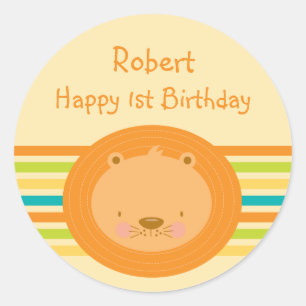 1er Anniversaire Stickers ronds Lion bébé