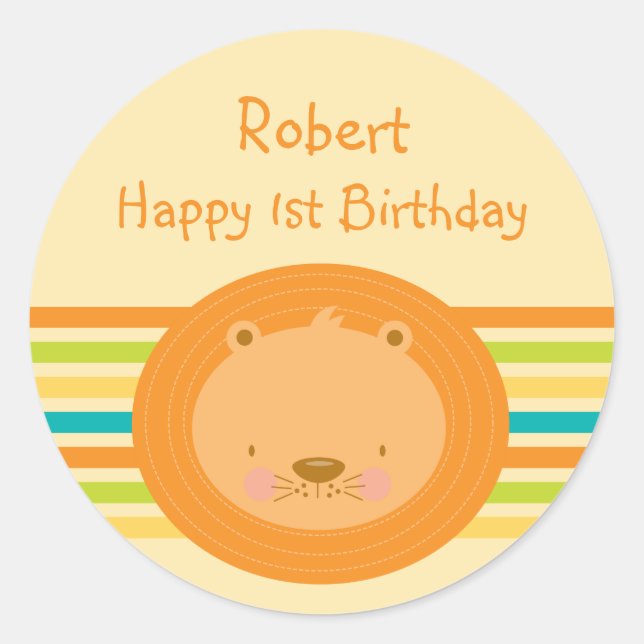 1er Anniversaire Stickers ronds Lion bébé (Devant)