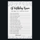1er anniversaire Trivia édite jeu<br><div class="desc">Achetez ce jeu éditable et profitez de la haute qualité 1st Birthday Trivia Comment bien connaissez-vous carte pour votre événement! C'est un modèle de jeu,  Vous pouvez changer les questions comme vous le souhaitez! Confetti en argent.</div>