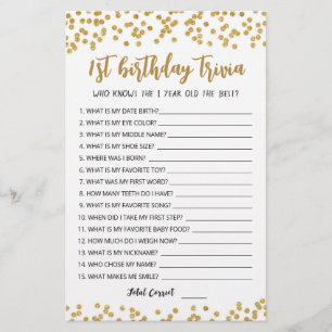 1er anniversaire Trivia édite jeu