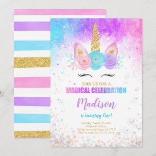 1er anniversaire Unicorn Party Invitation
