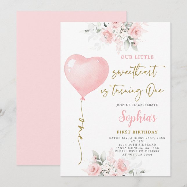 1er anniversaire Valentine Invitation (Devant / Derrière)