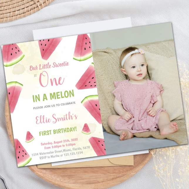 1er anniversaire Watermelon Invitations d'annivers (1st Birthday Watermelon Birthday Invitations photo)