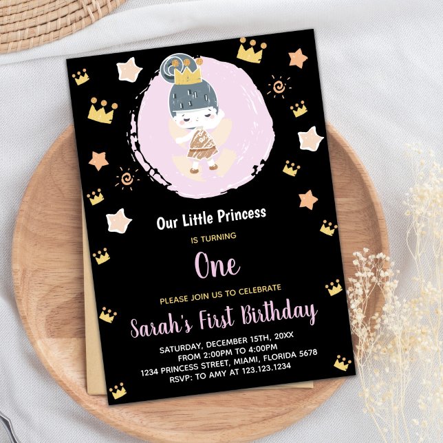 1er Black Our Little Princess Invitations d'annive (1st Black Our Little Princess Birthday Invitations)