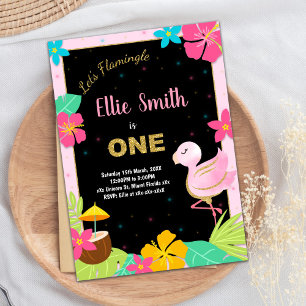 1er Flamant rose rose Invitations d'anniversaire