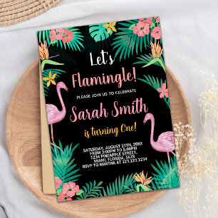 1er Flamant rose rose Invitations d'anniversaire