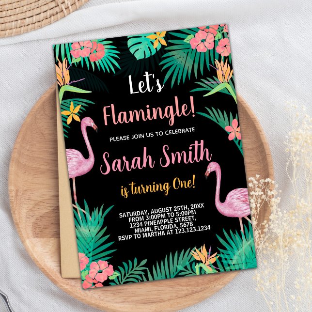 1er Flamant rose rose Invitations d'anniversaire (1st Pink Flamingo Birthday Invitations)