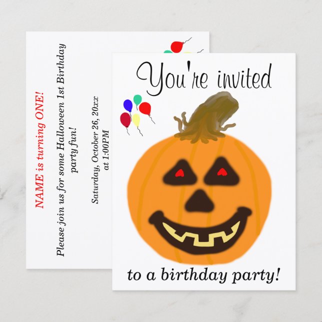 1er Halloween Anniversaire Fête Invitations TOUT Â (Devant / Derrière)