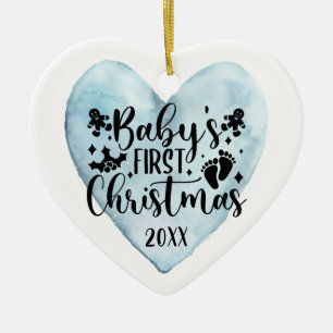 1er Noël Bleu Coeur de Noël Ornement en céramique