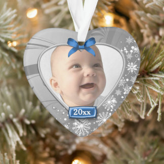 1er Noël de bébé en argent/bleu