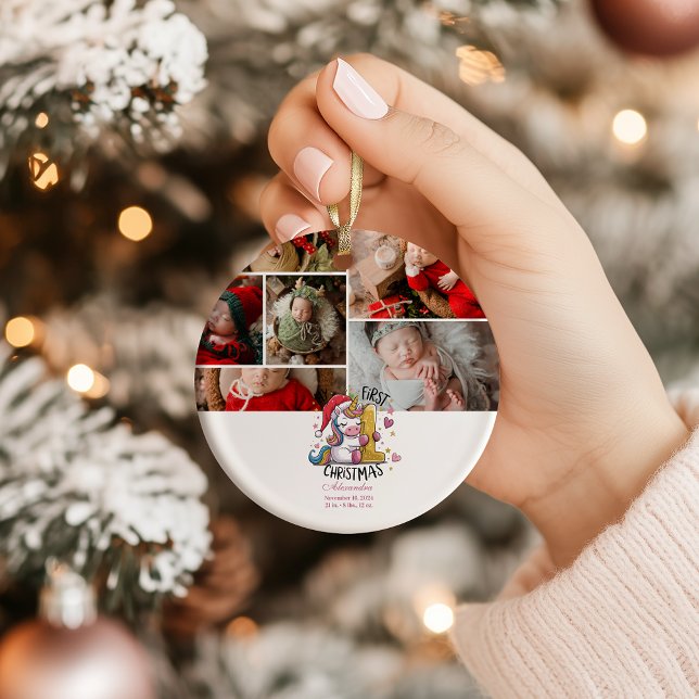 1er Noël de bébé  Photo  Licorne rose or (Créateur téléchargé)