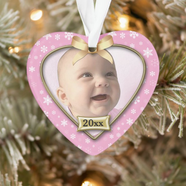 1er Noël du bébé rose/neige (Arbre)