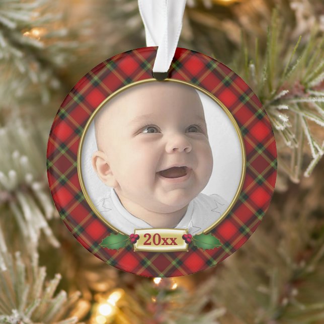 1er Noël du bébé rouge/vert plaid (Arbre)