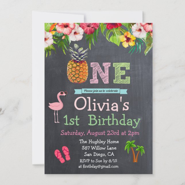 1er Premier Anniversaire Aloha Luau Invitation Tro (Devant)
