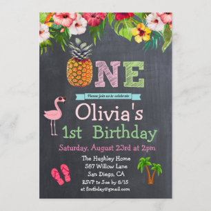 1er Premier Anniversaire Aloha Luau Invitation Tro