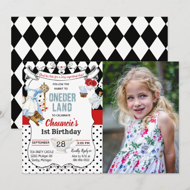 1er Premier Anniversaire Invitation Alice au Pays  (Devant / Derrière)