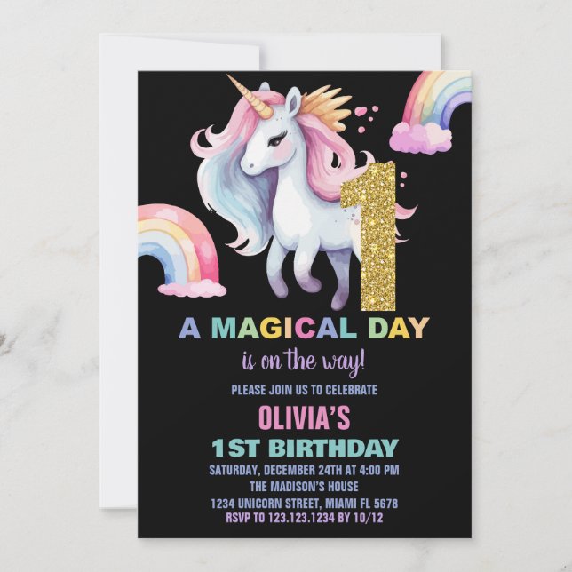 1er Rainbow Unicorn Birthday Invitations Parties s (Devant)