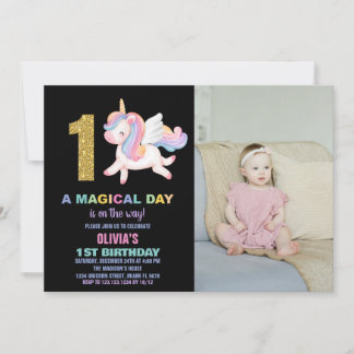1er Rainbow Unicorn Birthday Invitations photo