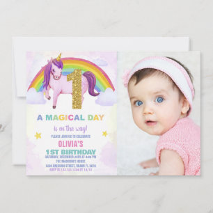 1er Rainbow Unicorn Birthday Invitations photo