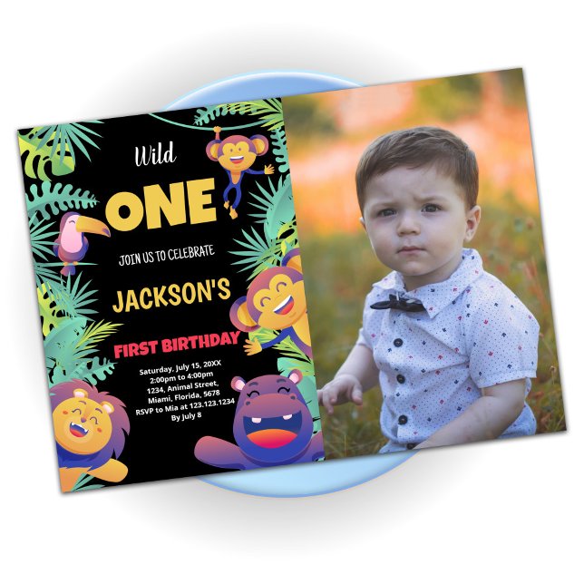 1er Safari vert Invitation d'anniversaire avec pho (Créateur téléchargé)