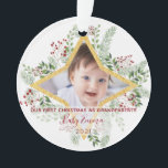 1ère année Grand-parents Gold et Floral Noël<br><div class="desc">Couronne botanique d'hiver et cadre doré avec votre photo bébé. Super comme premier cadeau de Noël pour les grands-parents!</div>