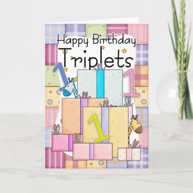 1ère Carte Anniversaire Pour Triplets Avec Cadeaux (Devant)