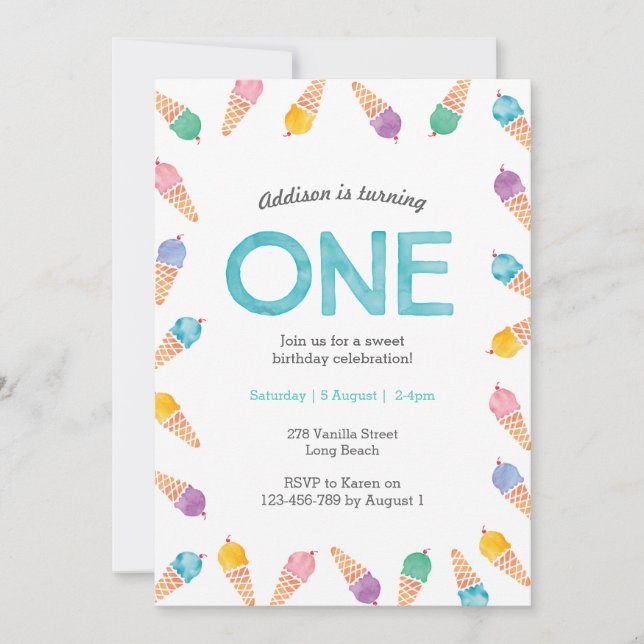 1ère fête d'anniversaire | Invitation à la crème g (Devant)