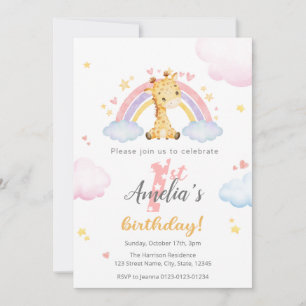 1ère Invitation d'anniversaire - Cute Giraffe et R