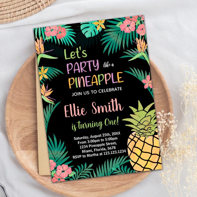 1ère Invitations d'ananas vert orange noir (1st Black Orange Green Pineapple Invitations)