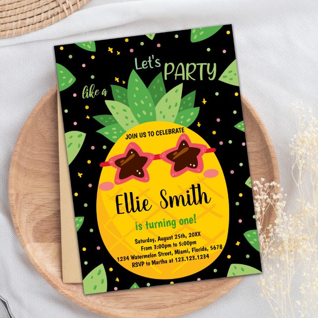 1ère Invitations d'Anniversaire d'Anniversaire Noi (1st Black Orange Pineapple Birthday Invitations)