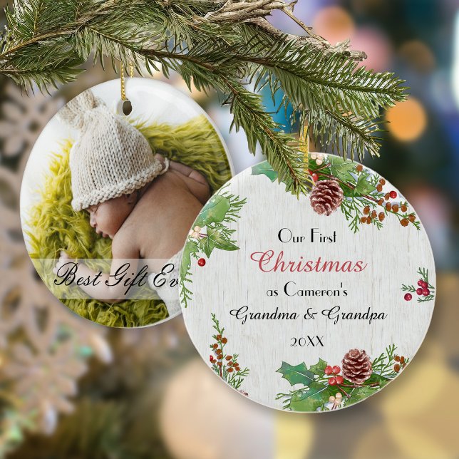 1ère Noël des grands-parents - Photo rustique  (Créateur téléchargé)