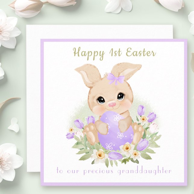 1ère Pâques Violet Bunny Grandgirl Carte Pâques (1st Easter Purple Bunny Granddaughter Easter card)