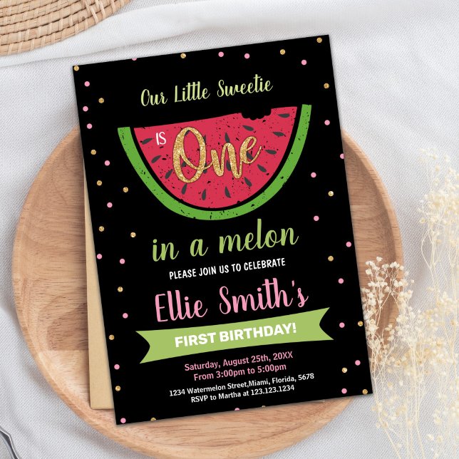 1ère Pastèque Verte Invitations d'anniversaire (1st Green Watermelon Birthday Invitations)