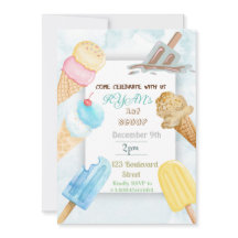 1ère Scoop Icecream Thème Anniversaire Invitation