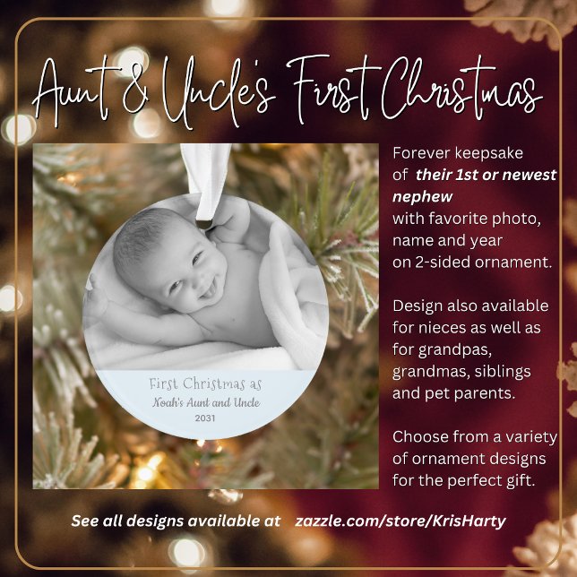 1ère tante de Noël oncle de Nephew Nom Photo (First Christmas as Aunt and Uncle to 1st or newest nephew. Gift them this forever keepsake.)