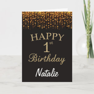 1re carte de Parties scintillant noir et or