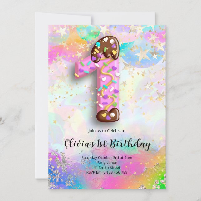 1st Birthday Girls Invitation (Devant)