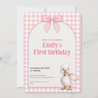 1st Birthday Invitation Gingham Duck Theme Kaart