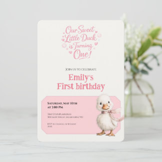 1st Birthday Invitation Gingham Duck Theme Kaart