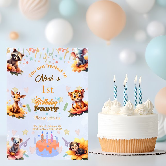 1st Party Animals Kids Birthday Invitation  (Créateur téléchargé)