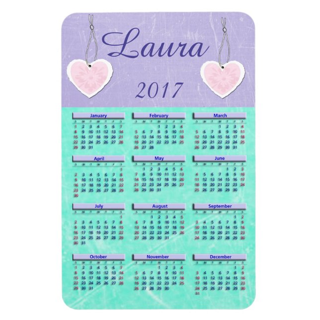 2017 Mini-calendrier violet et Turquoise Magnet (Vertical)