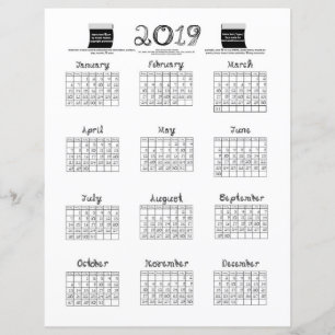 2019 calendrier tissu police boulons tissu noir bl