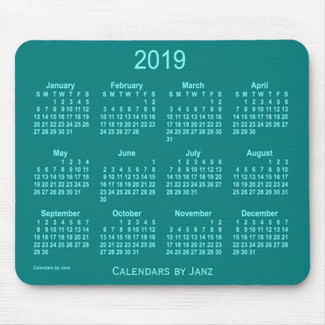 2019 calendriers turquoises par le tapis de souris (Devant)