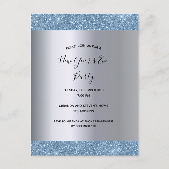 2020 silver blue New Year's Eve party invitation (Devant)